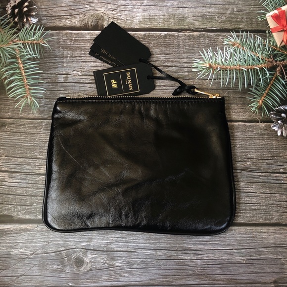 Balmain x H&M Green Red Navy Suede Leather Clutch - Picture 10 of 14